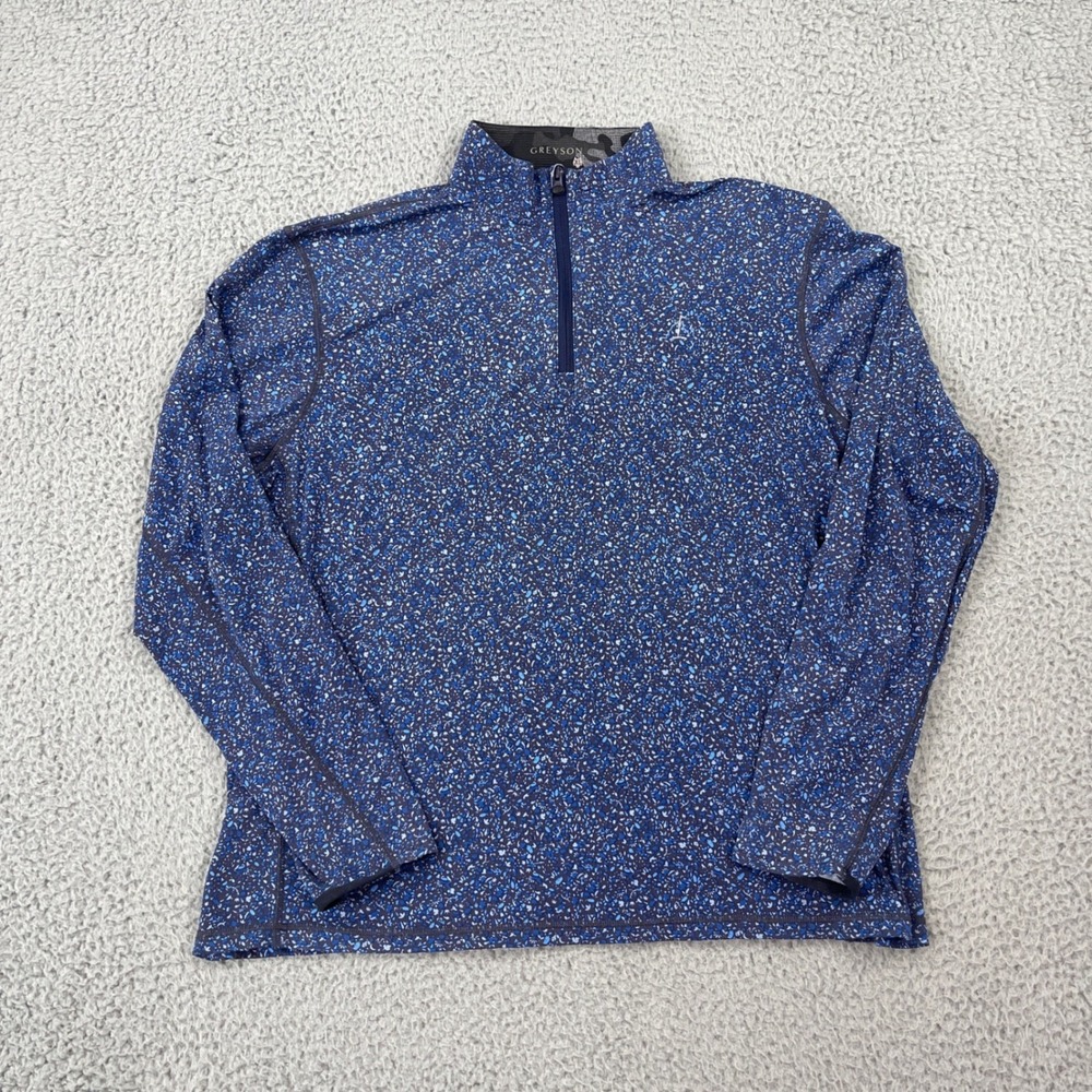 Greyson Tate Quarter Zip Pullover Mens XL Blue Floral Performance Golf - Logo